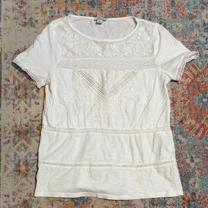 Sundance 100% cotton embroidered crochet-detail short-sleeved top